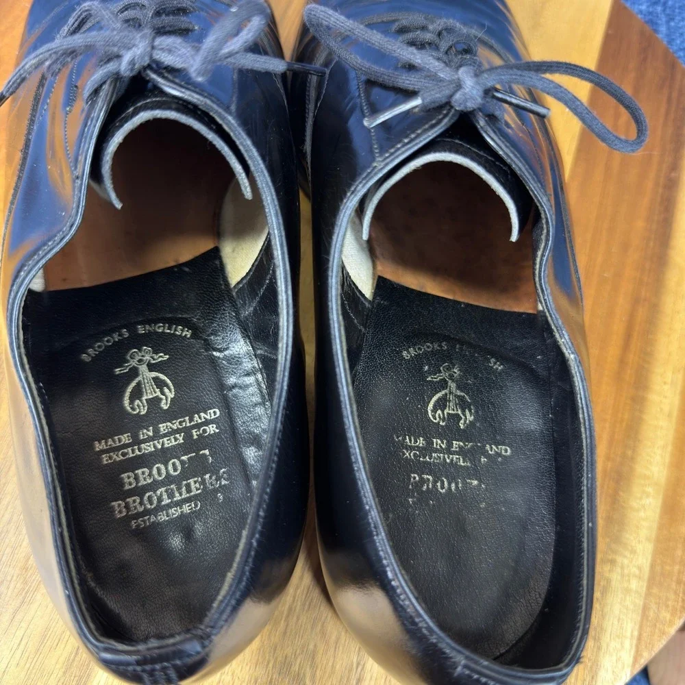 Brooks Brothers Oxford Mens 41 E Black Leather Made in England Brooks English